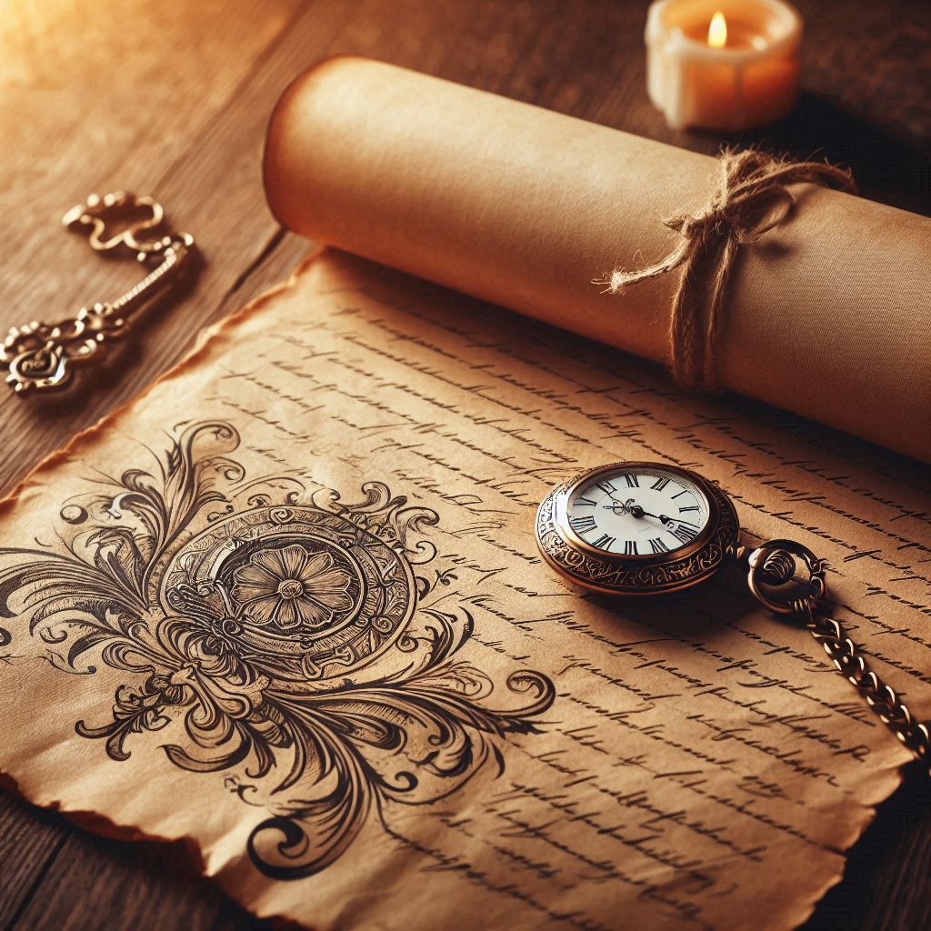 an old document with a pocket watch